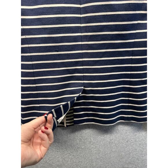J Crew Womens Blazer Jacket Navy and Cream Stripe Gold Buttons Pockets Size 2 - Picture 6 of 15